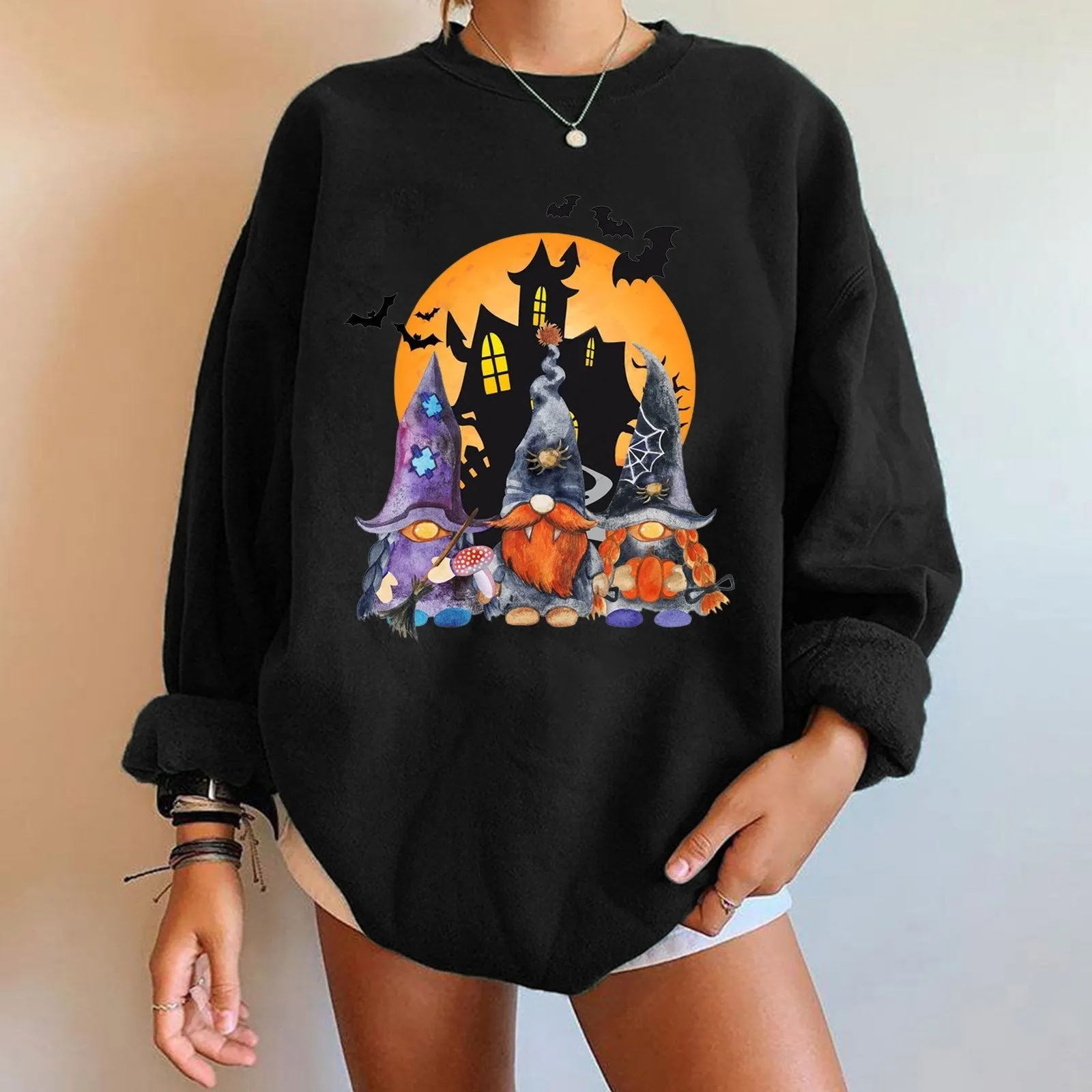 Halloween plus velvet sweatshirt print long sleeves