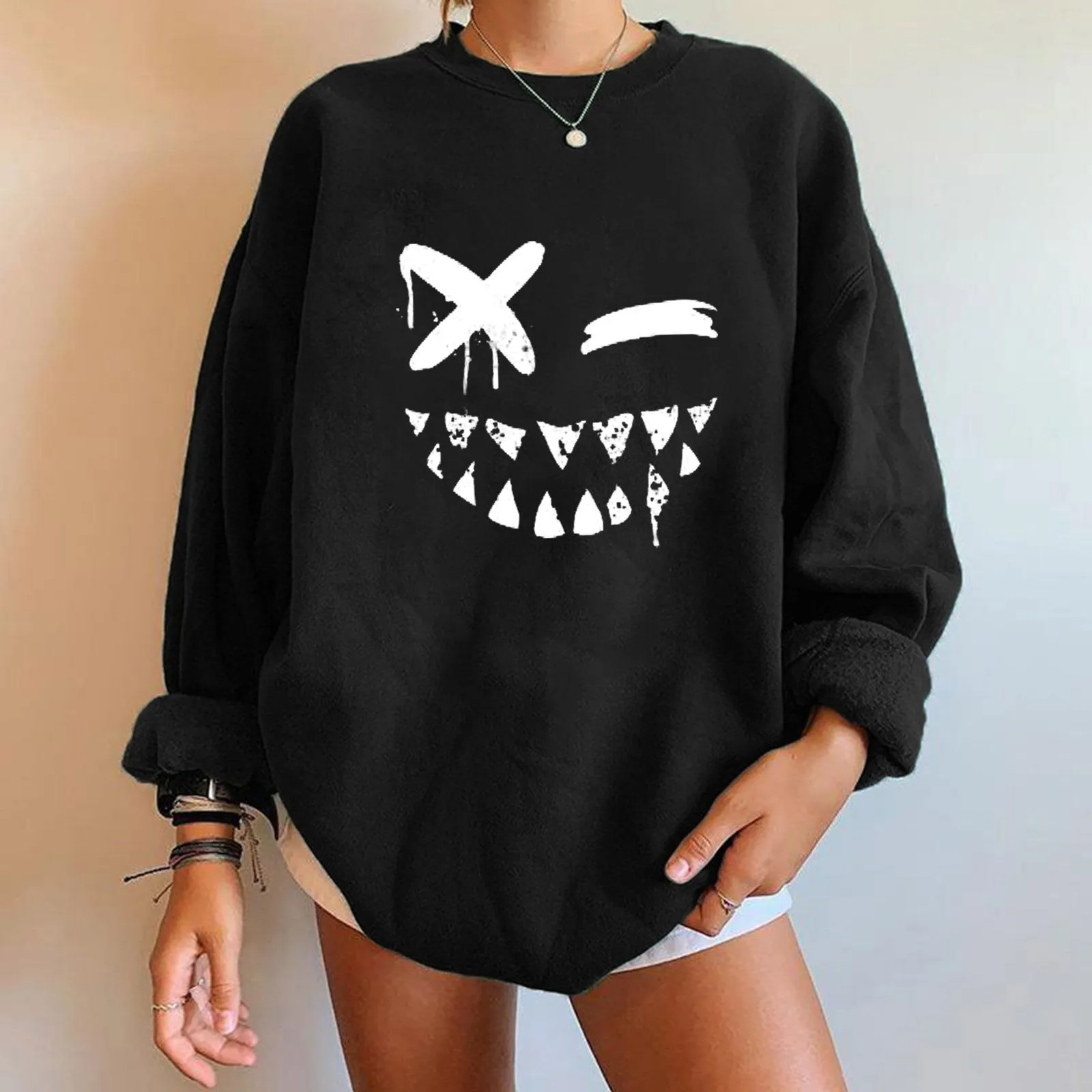 Halloween plus velvet sweatshirt print long sleeves