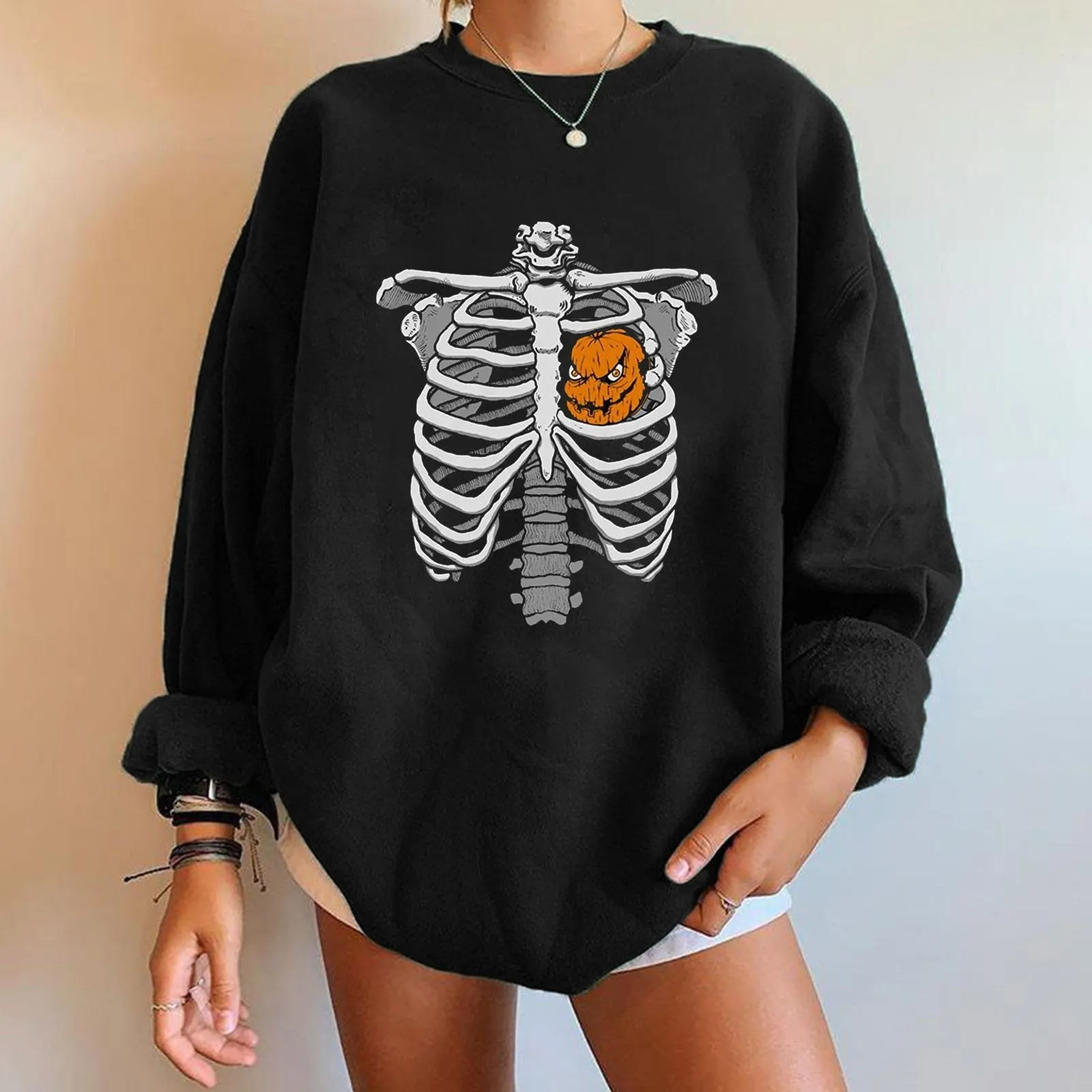 Halloween plus velvet sweatshirt print long sleeves