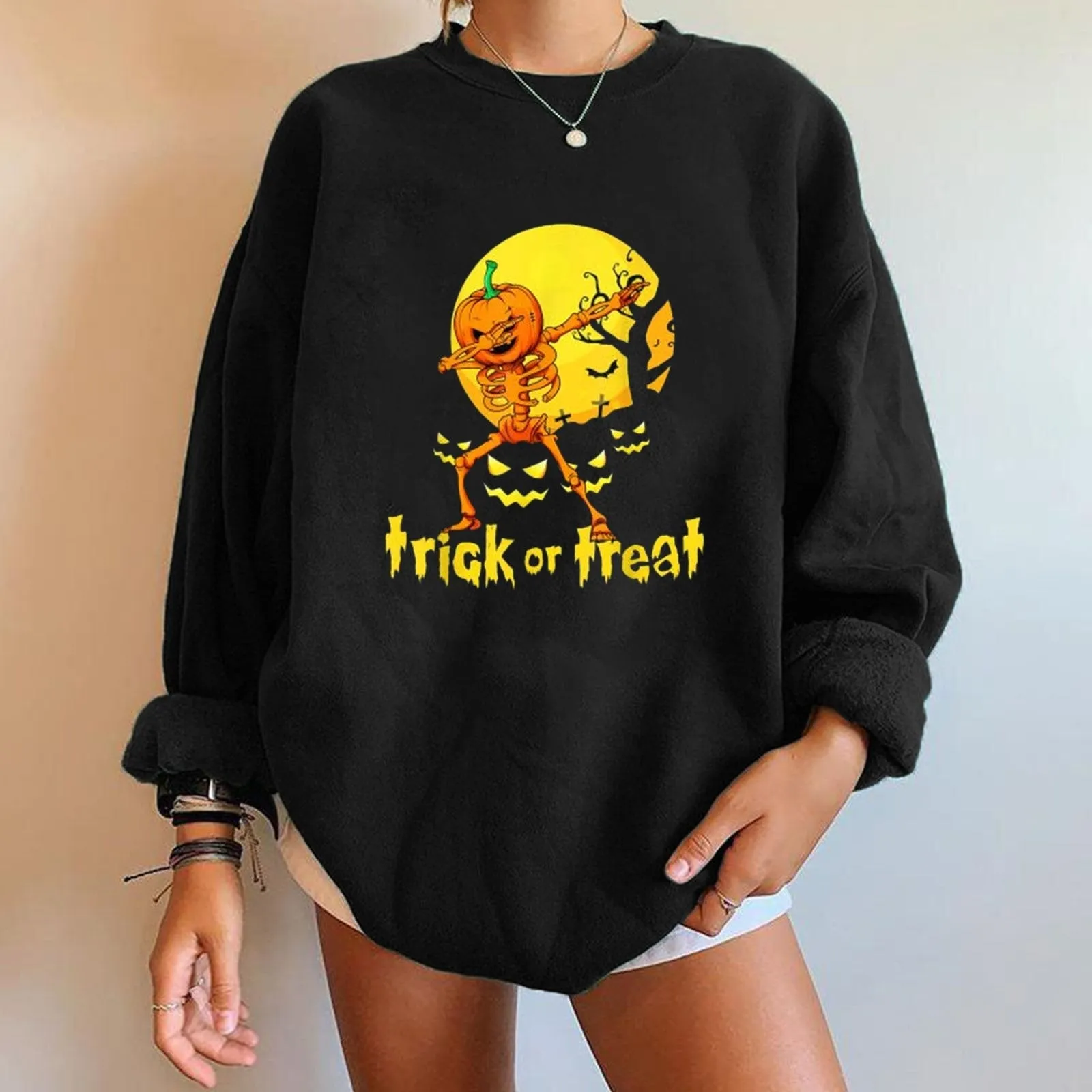 Halloween plus velvet sweatshirt print long sleeves