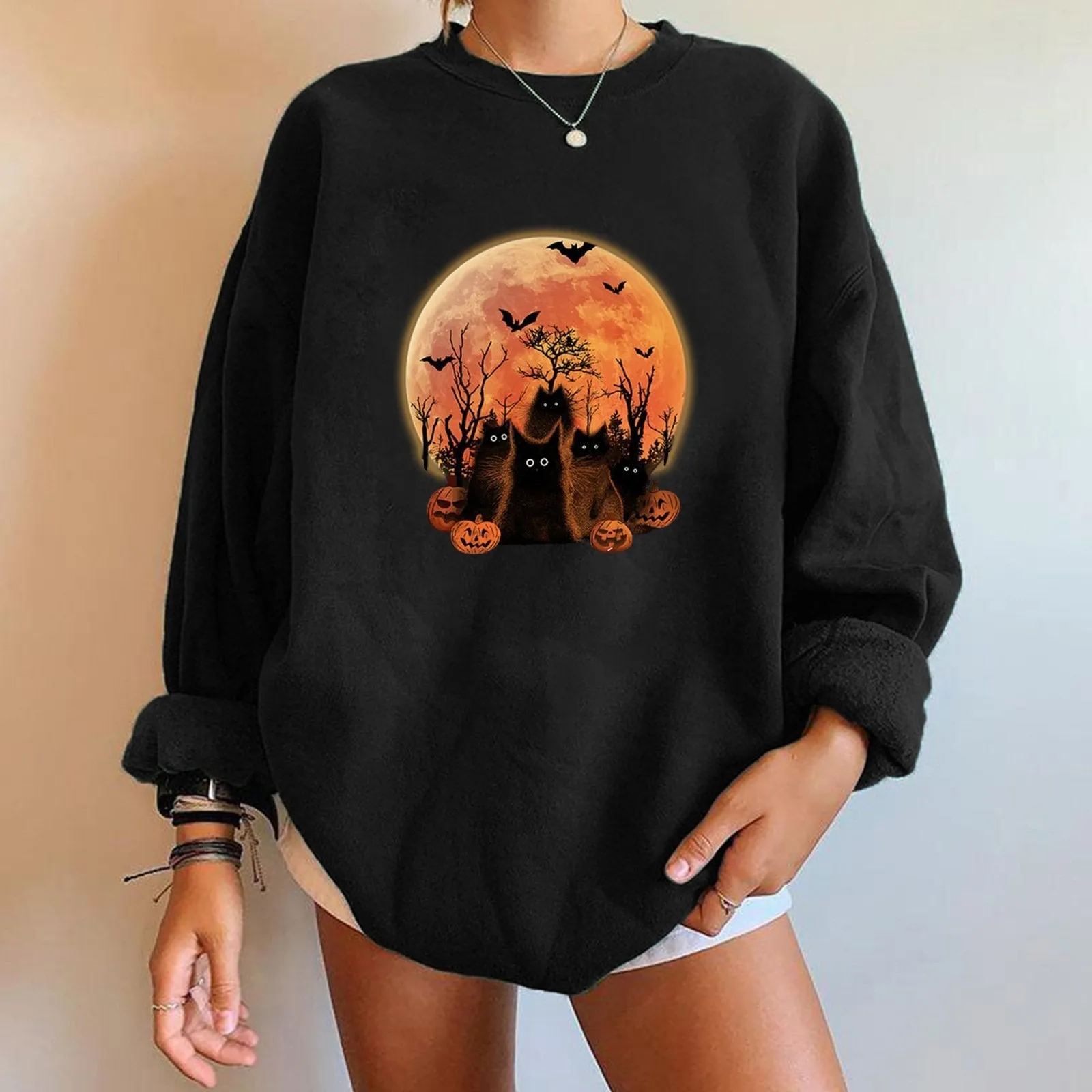 Halloween plus velvet sweatshirt print long sleeves