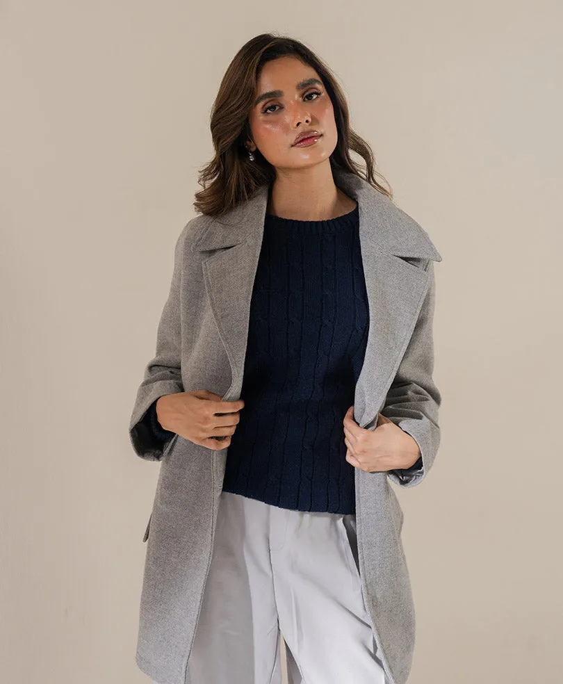 Herringbone Grey Long Coat (Women)