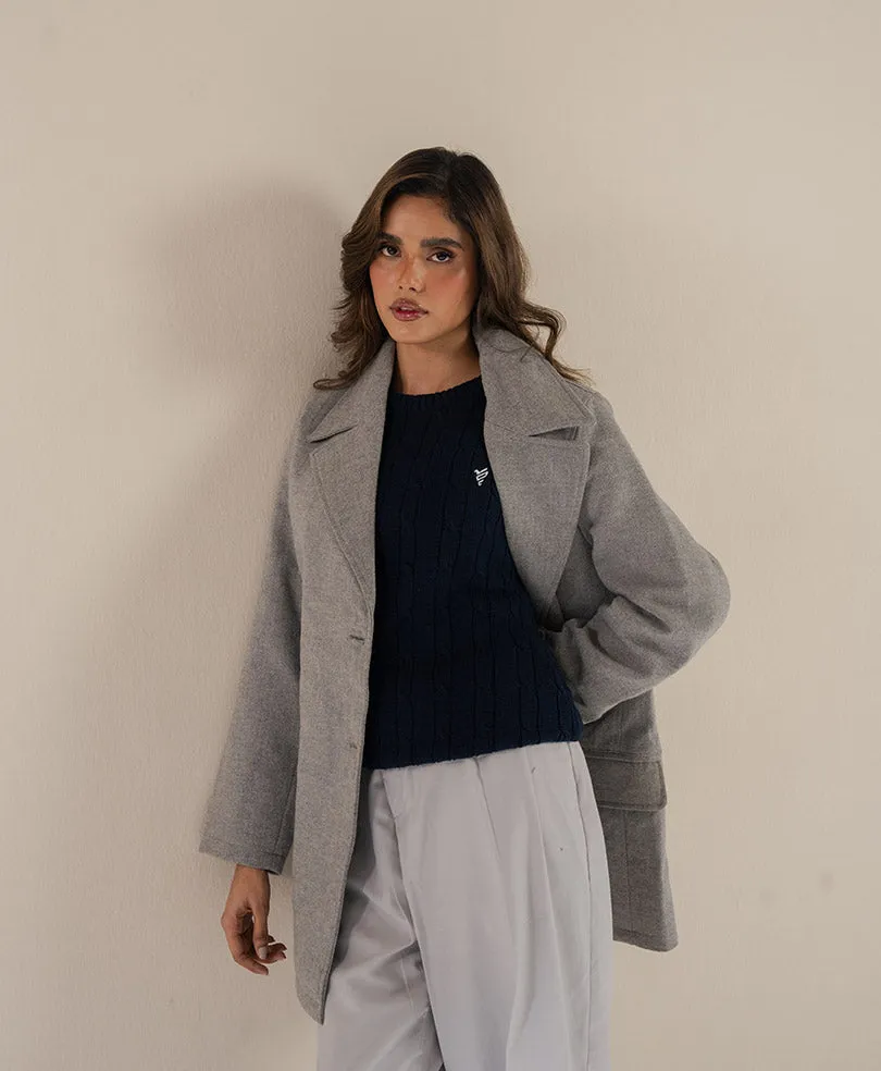 Herringbone Grey Long Coat (Women)