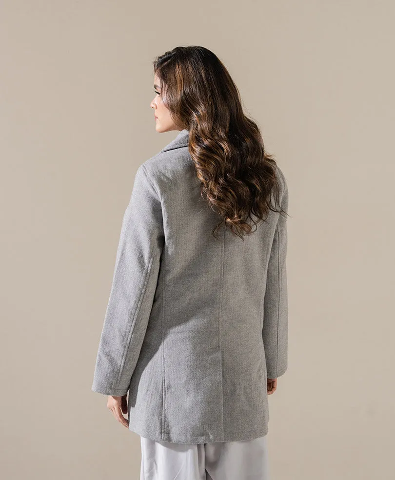 Herringbone Grey Long Coat (Women)