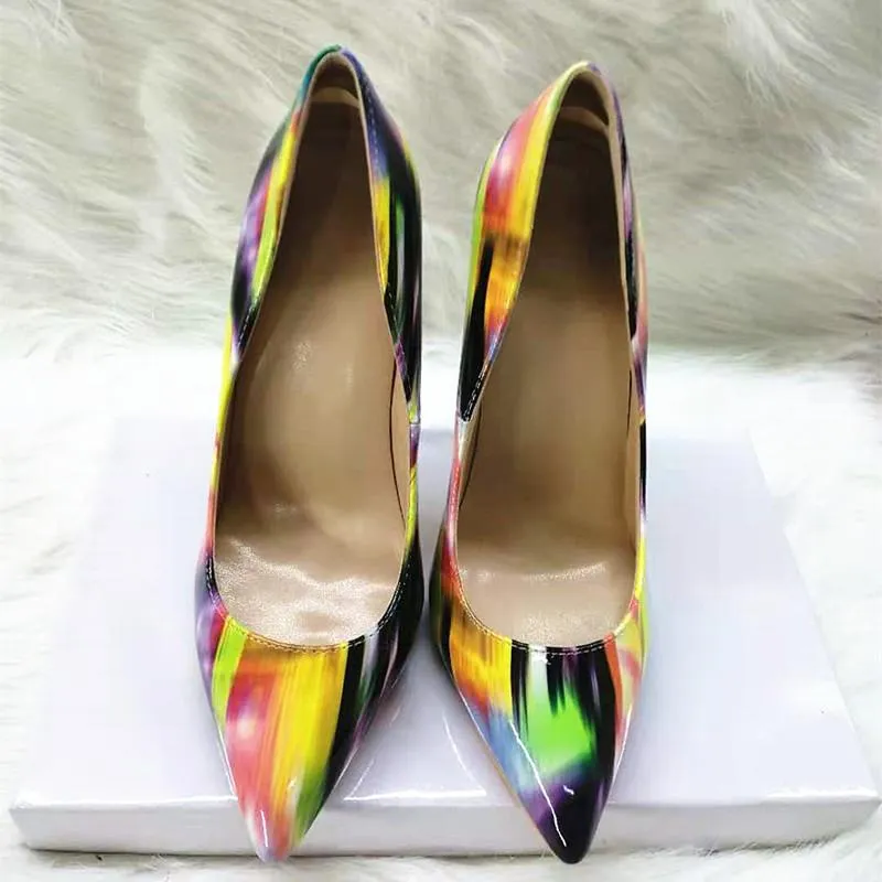 High-heels with colorful patterns, Fashion Evening Party Shoes, yy08