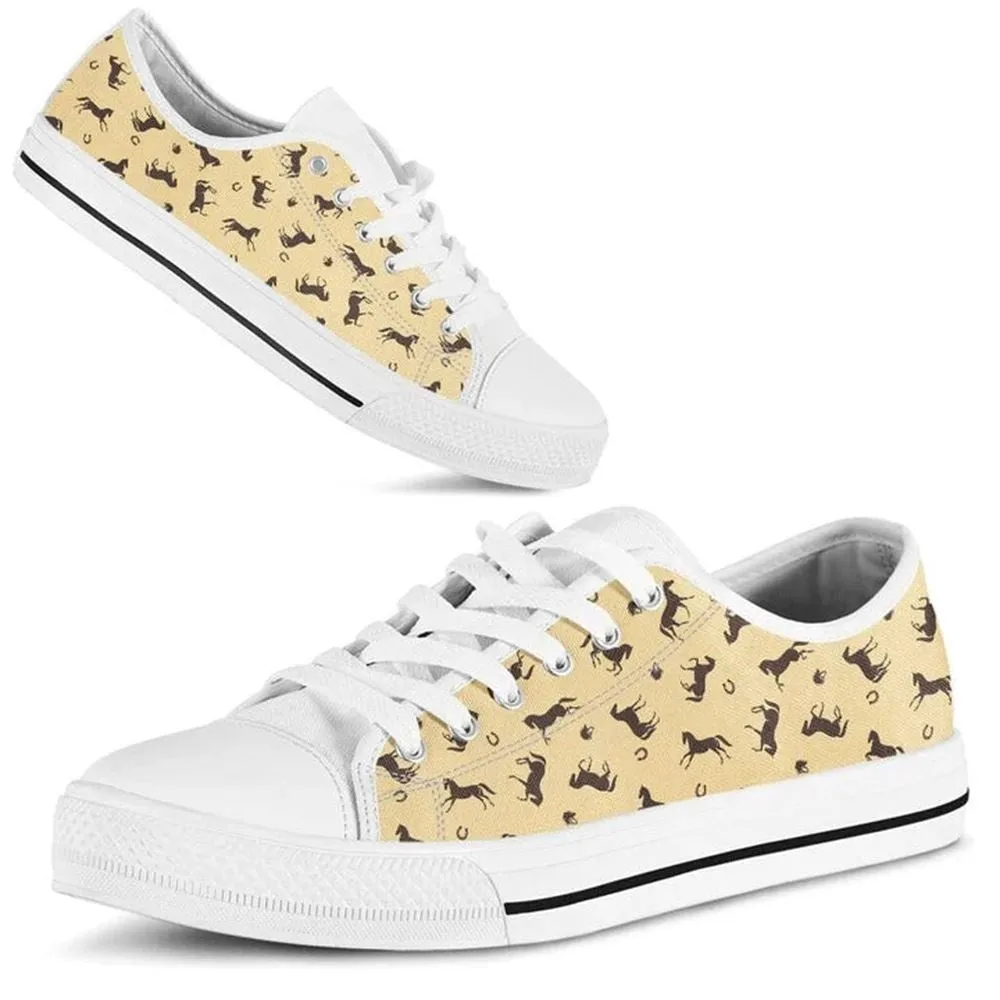 Horse Pattern Watercolor Low Top Shoes, Animal Print Canvas Shoes, Print On Canvas Shoes