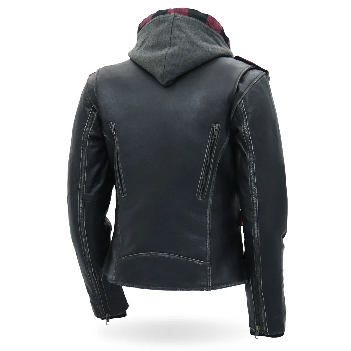 Hot Leathers JKL1033 Ladies Black Leather Jacket with Removable Hoodie