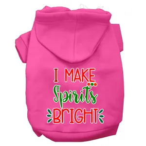 I Make Spirits Bright Screen Print Dog Hoodie Bright Pink Xl