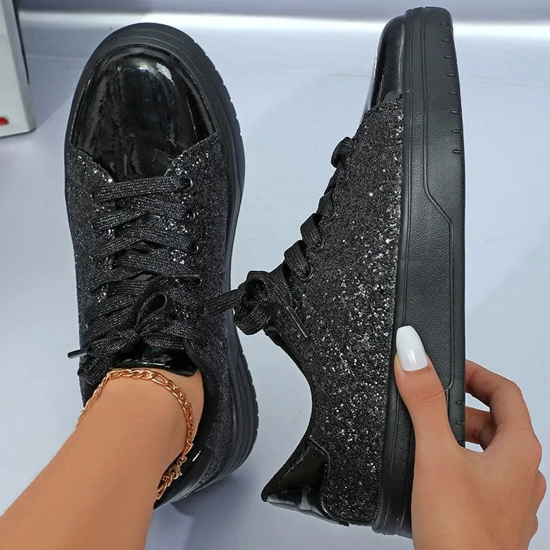 Lightweight Lace-Up Sequin Sneakers Skate Sports Shoes