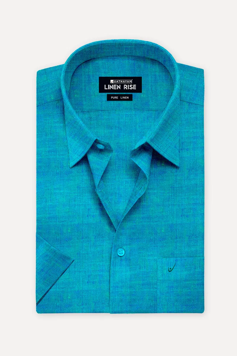 Linen Classic - Sky Blue Green Formal Shirts for Mens | Uathayam