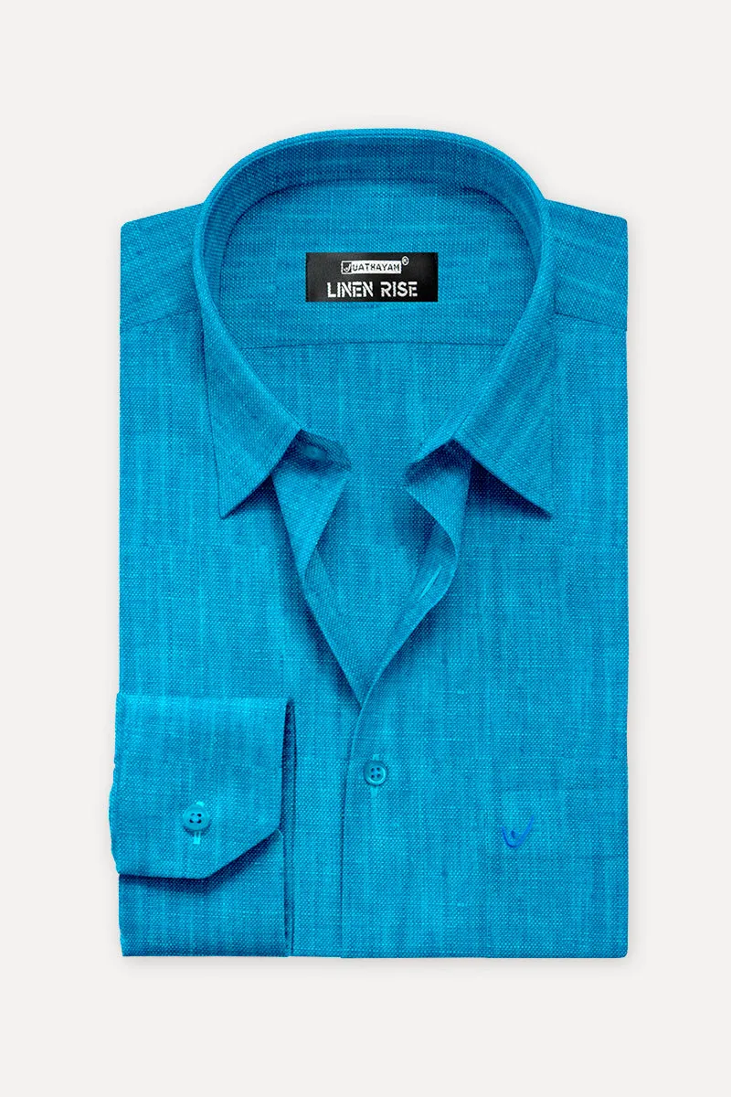 Linen Classic - Sky Blue Green Formal Shirts for Mens | Uathayam