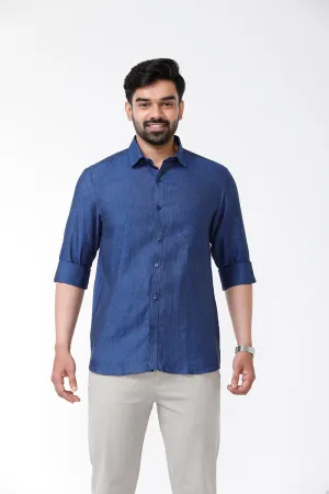 Linen Rise- Berry Blue Formal Shirts for Mens | Uathayam