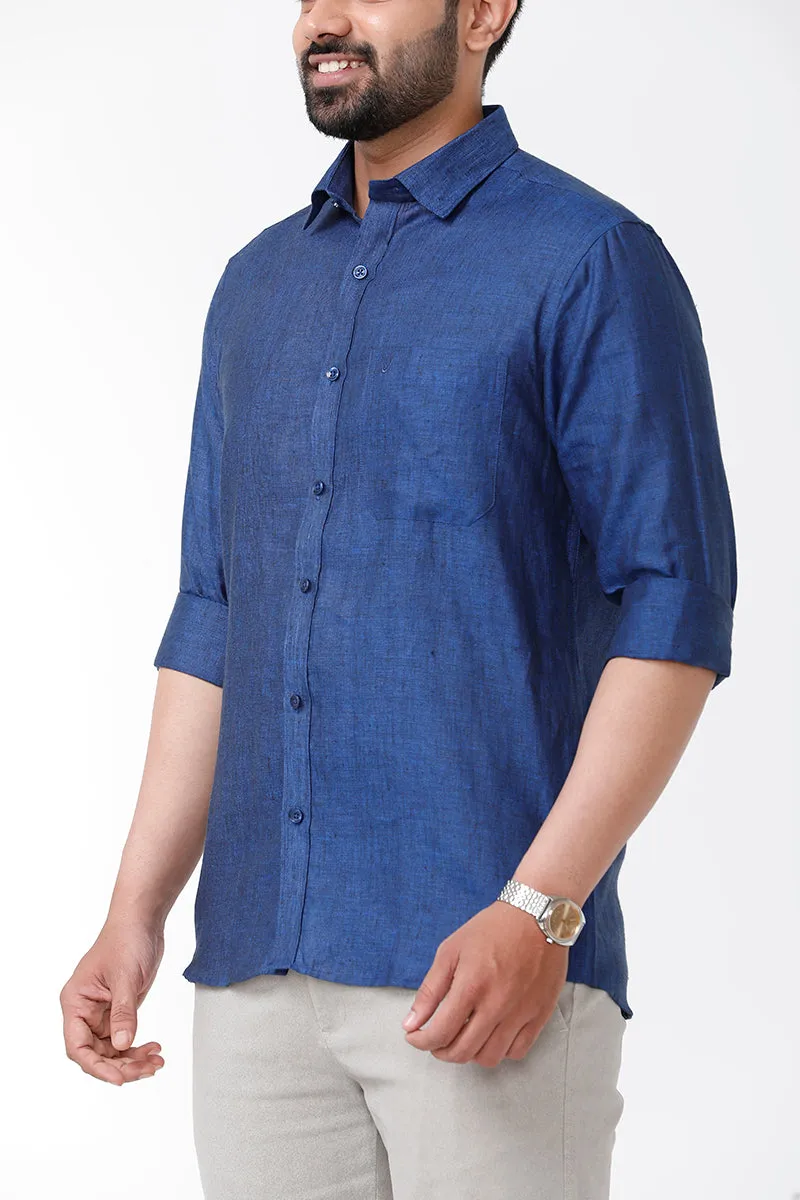 Linen Rise- Berry Blue Formal Shirts for Mens | Uathayam