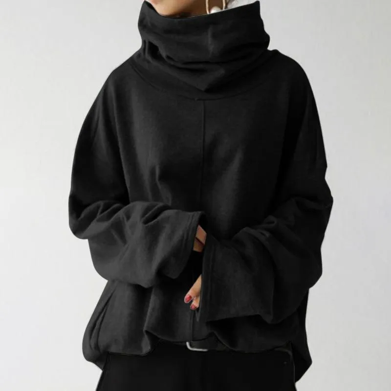 Loose casual long-sleeved high-neck pullover solid color pocket jacket sweater