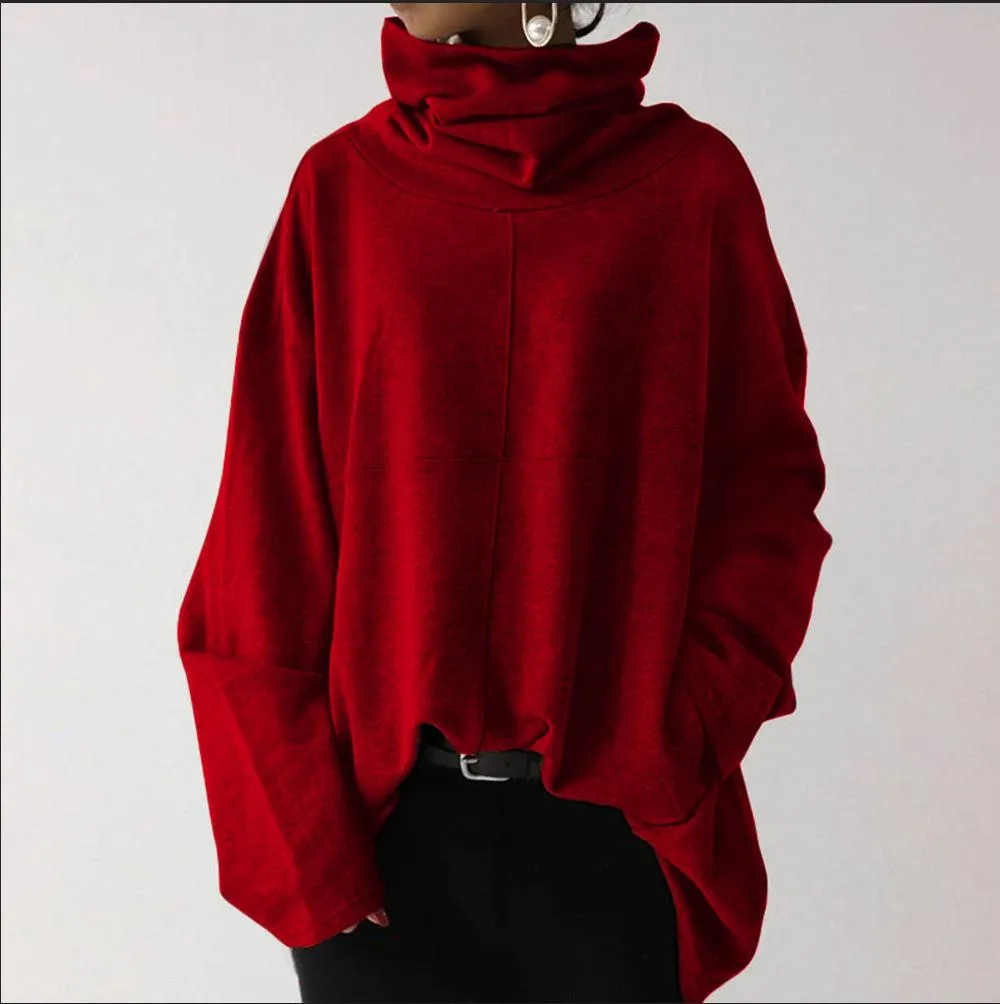 Loose casual long-sleeved high-neck pullover solid color pocket jacket sweater