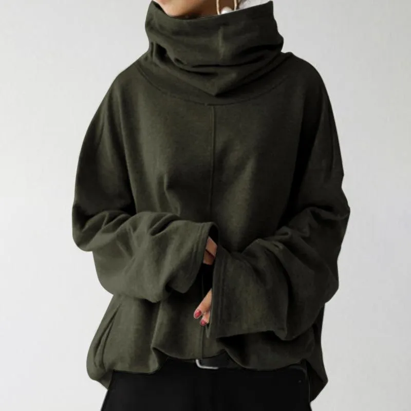 Loose casual long-sleeved high-neck pullover solid color pocket jacket sweater