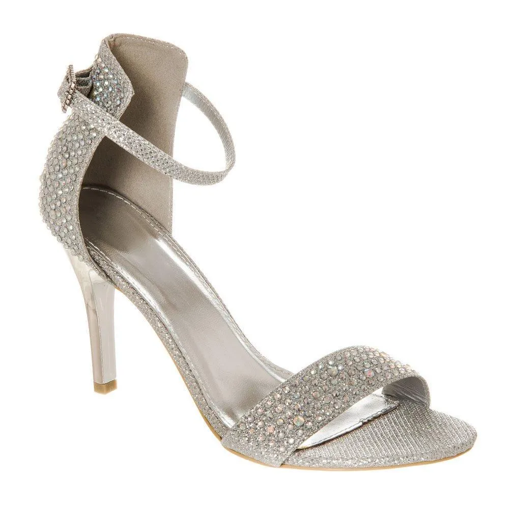 Medium Stiletto Heel Open Toe Ankle Strap Diamante Sandal