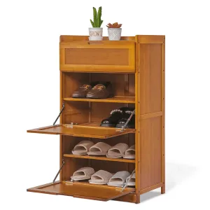 modern Bamboo 9 Tier Shoe Organizer Modern Cabinet with Door 41 Pairs Heels Boots, Brown, Hallway Entryway