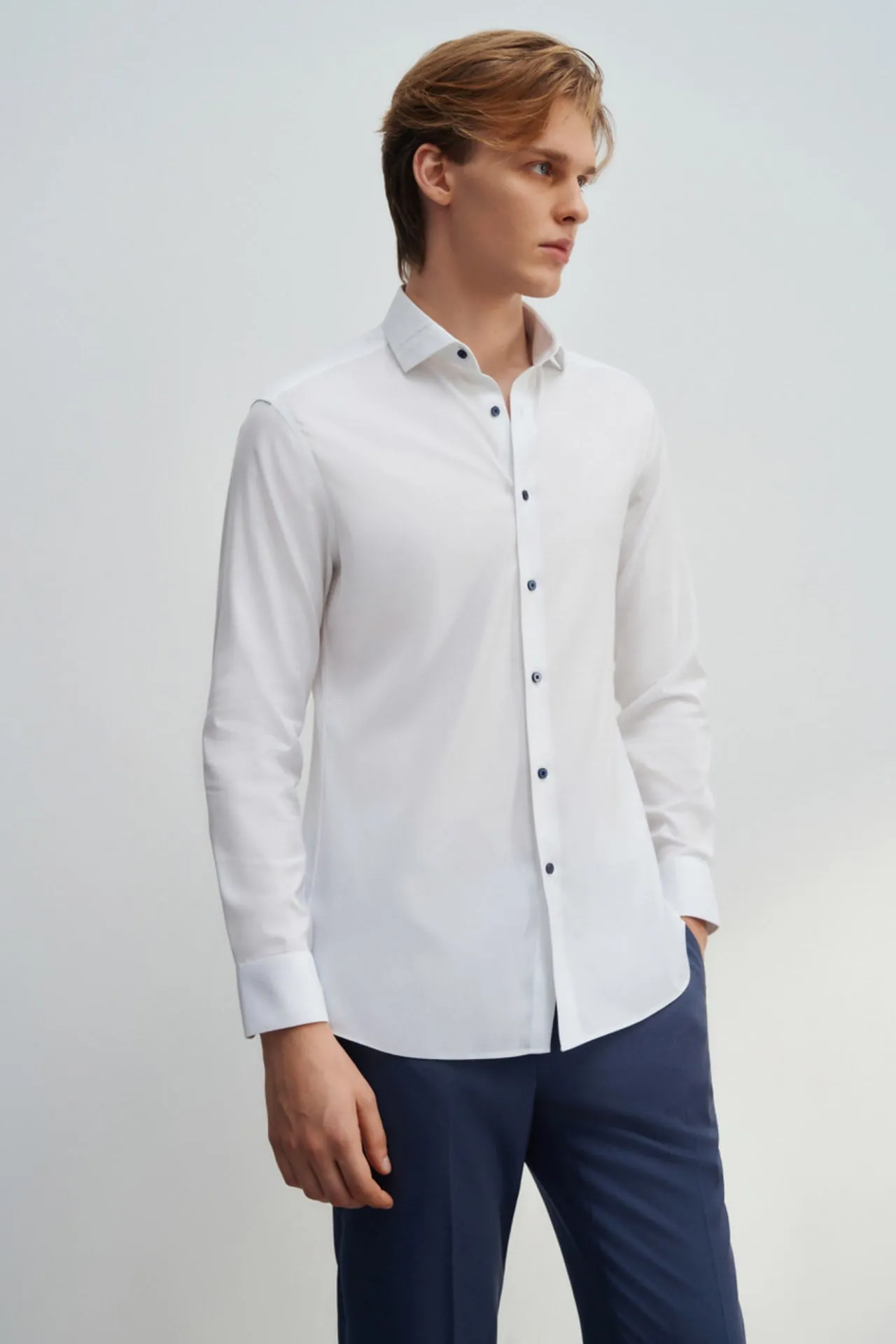 Non-Iron Cotton Stretch Smart Fit Textured Shirt Design Detail Collar