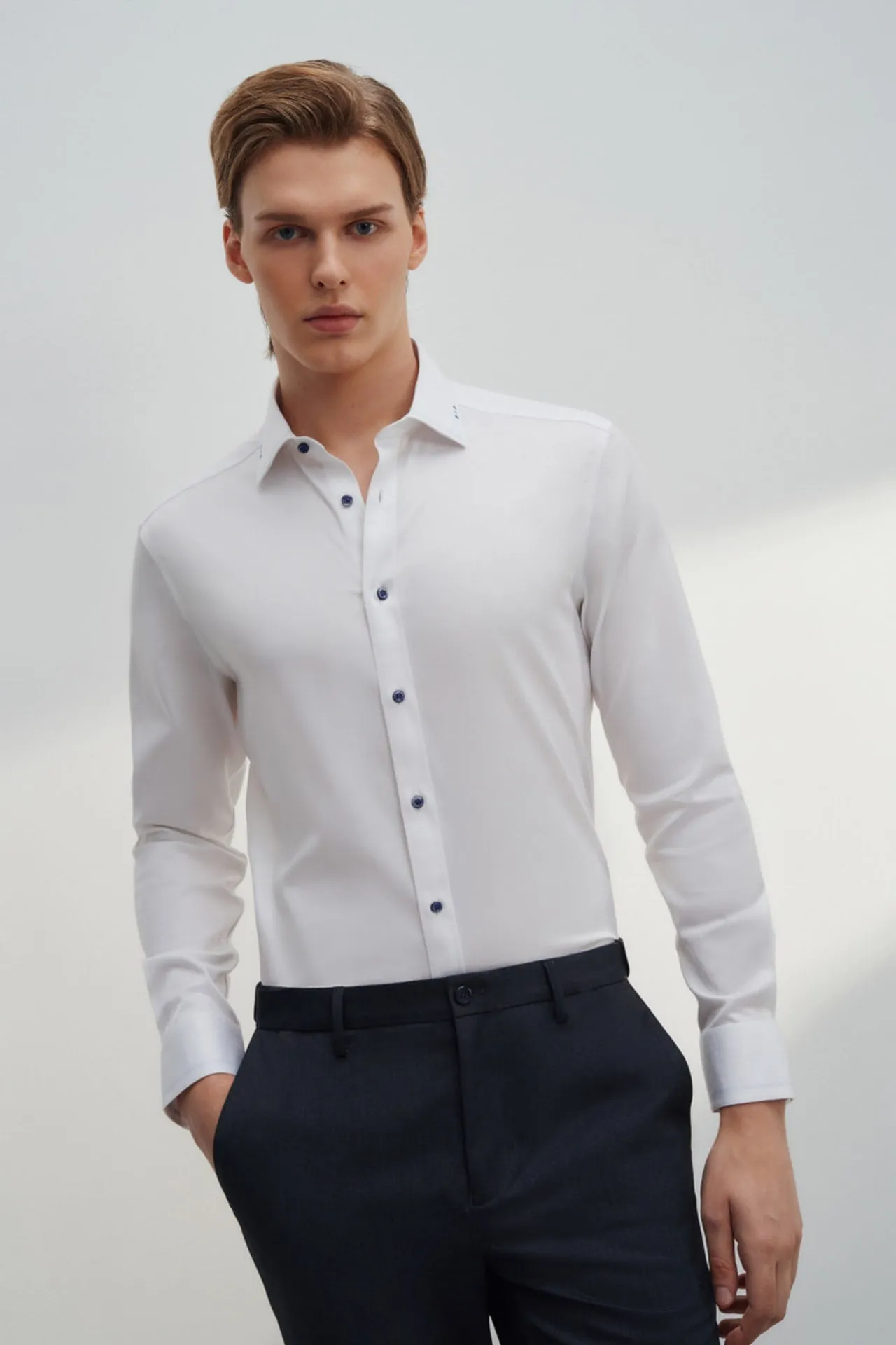 Non-Iron Cotton Stretch Smart Fit Twill Shirt Design Detail Collar