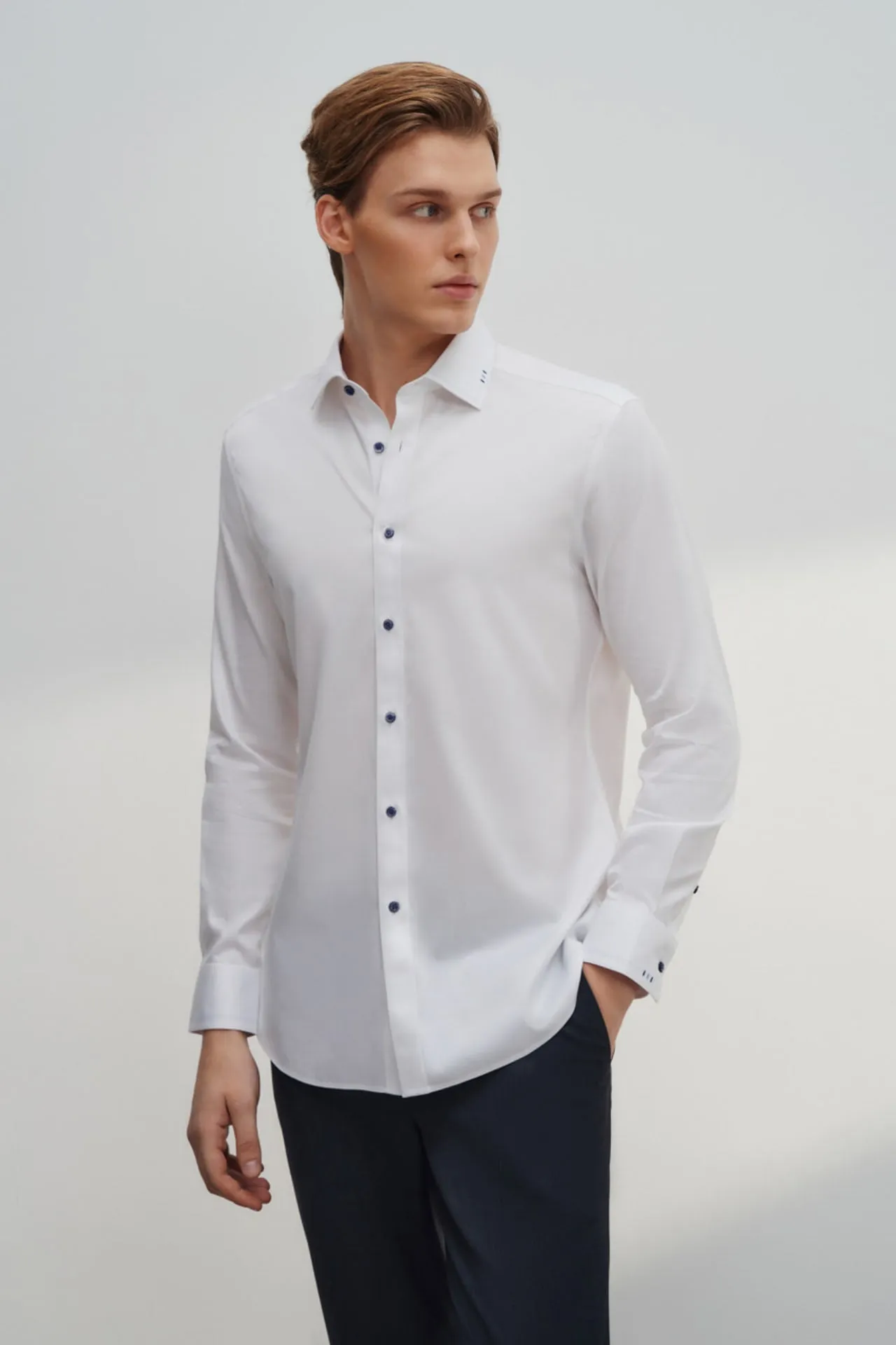 Non-Iron Cotton Stretch Smart Fit Twill Shirt Design Detail Collar