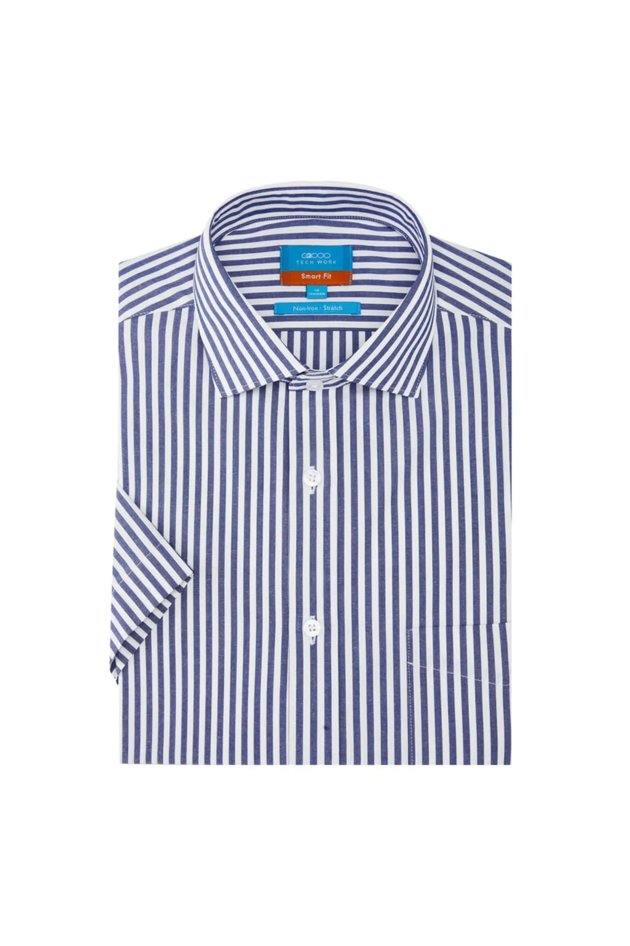 Non-Iron Easy Care Smart Fit Stripe Short Sleeve Shirt with Pocket