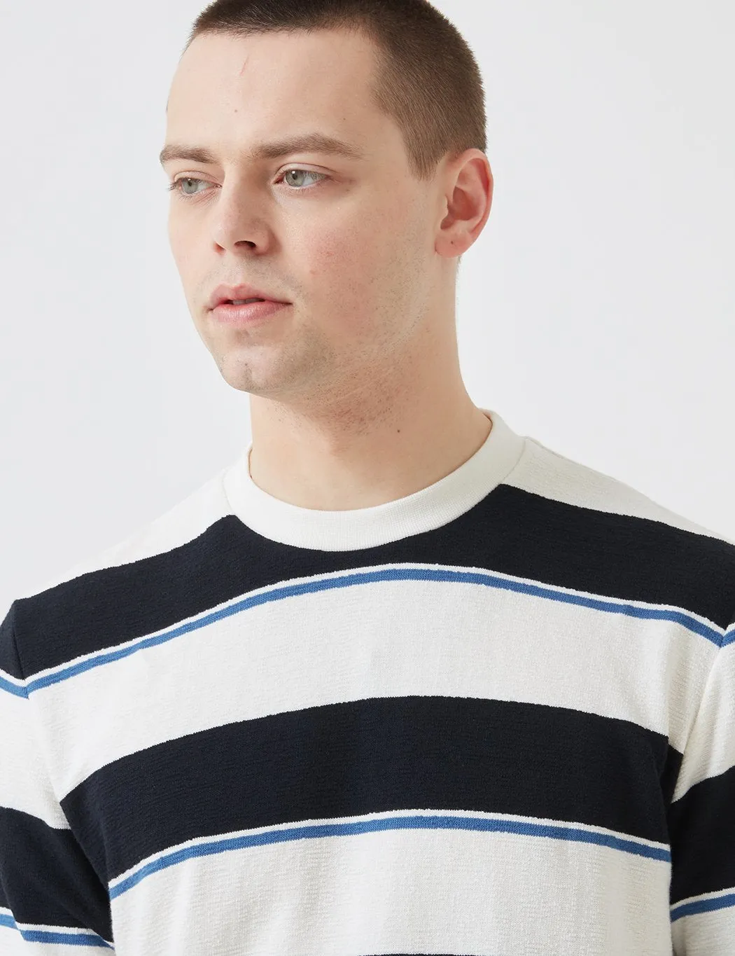 Norse Projects Johannes Textured Stripe Long Sleeve T-Shirt - Dark Navy Blue