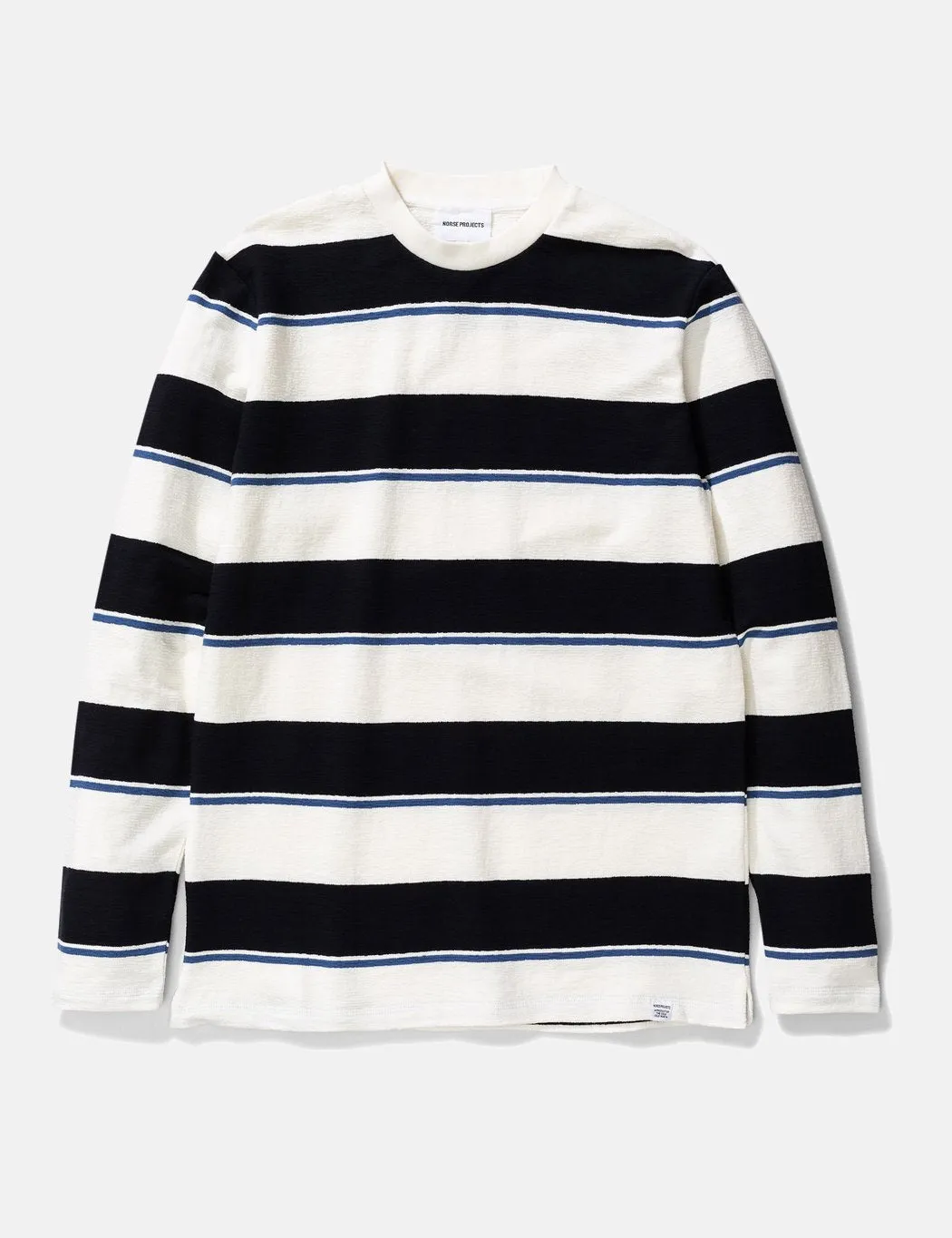 Norse Projects Johannes Textured Stripe Long Sleeve T-Shirt - Dark Navy Blue