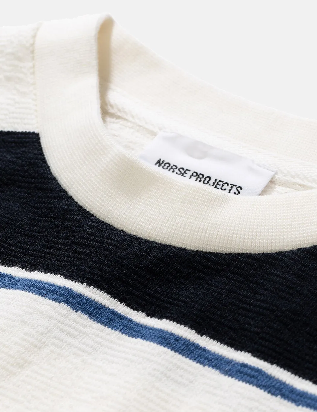 Norse Projects Johannes Textured Stripe Long Sleeve T-Shirt - Dark Navy Blue