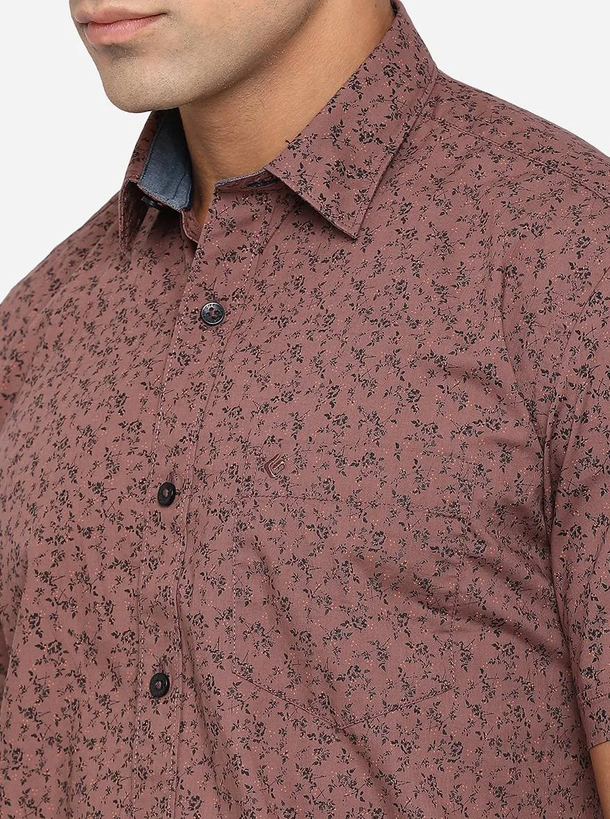 Nutmeg Brown Printed Smart Fit Casual Shirt | Greenfibre