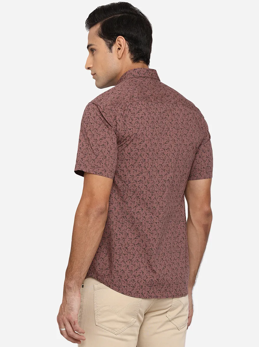 Nutmeg Brown Printed Smart Fit Casual Shirt | Greenfibre