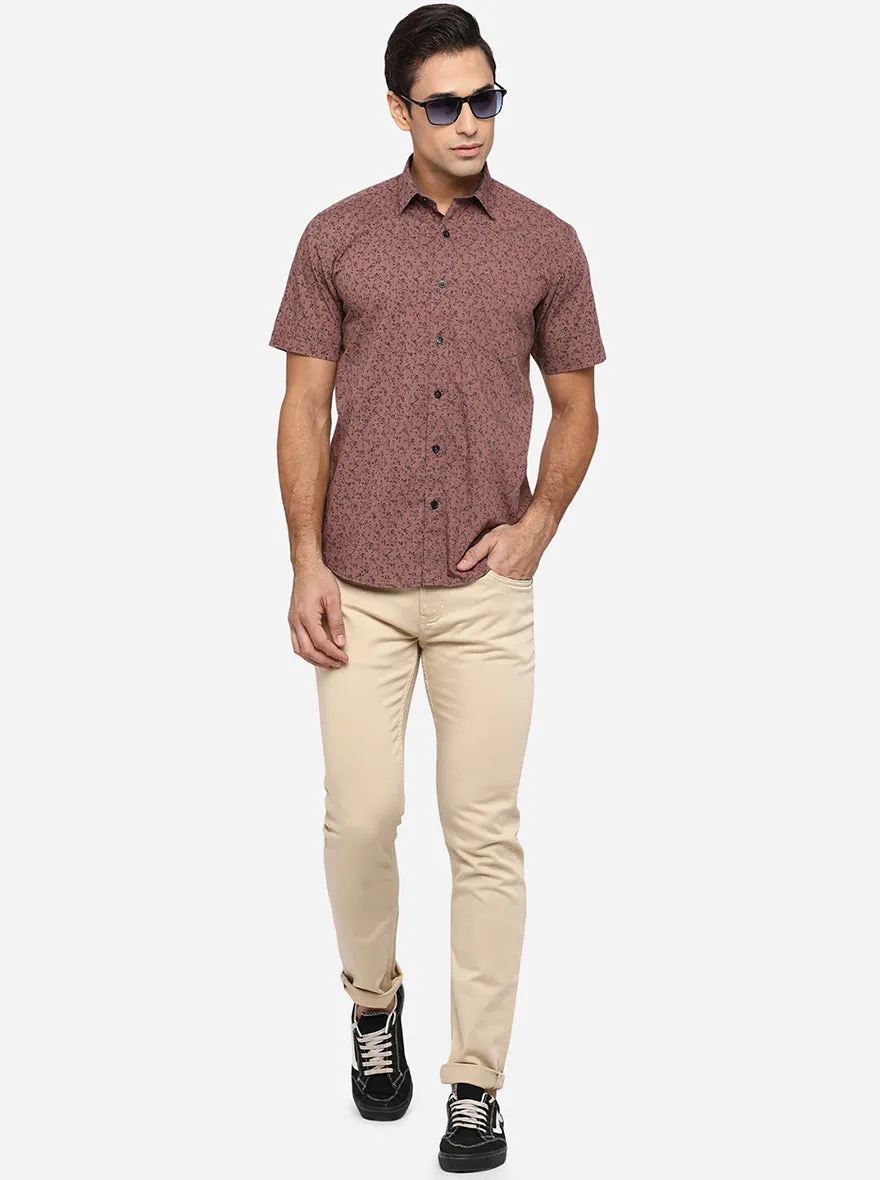 Nutmeg Brown Printed Smart Fit Casual Shirt | Greenfibre