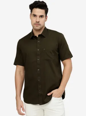 Olive Solid Smart Fit Semi Casual Shirt | Greenfibre