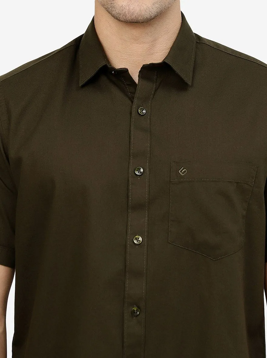 Olive Solid Smart Fit Semi Casual Shirt | Greenfibre