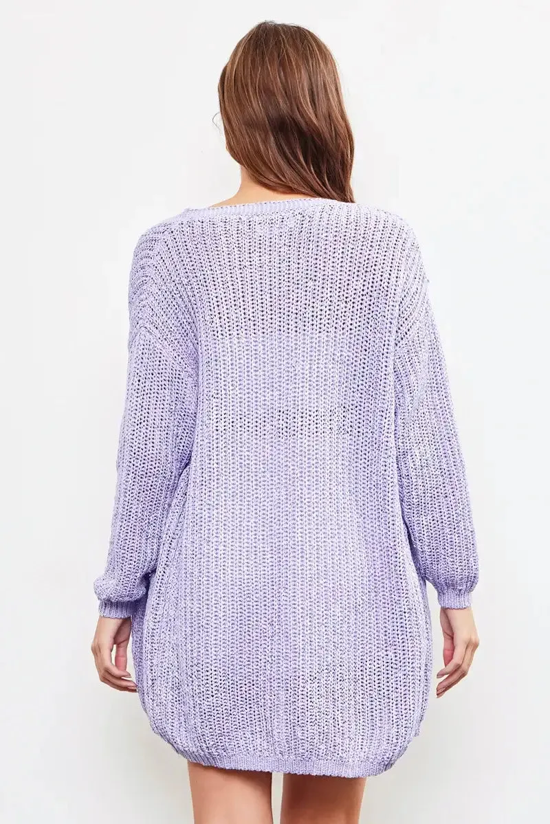 Open Knit Lavender Long Sleeve Cardigan