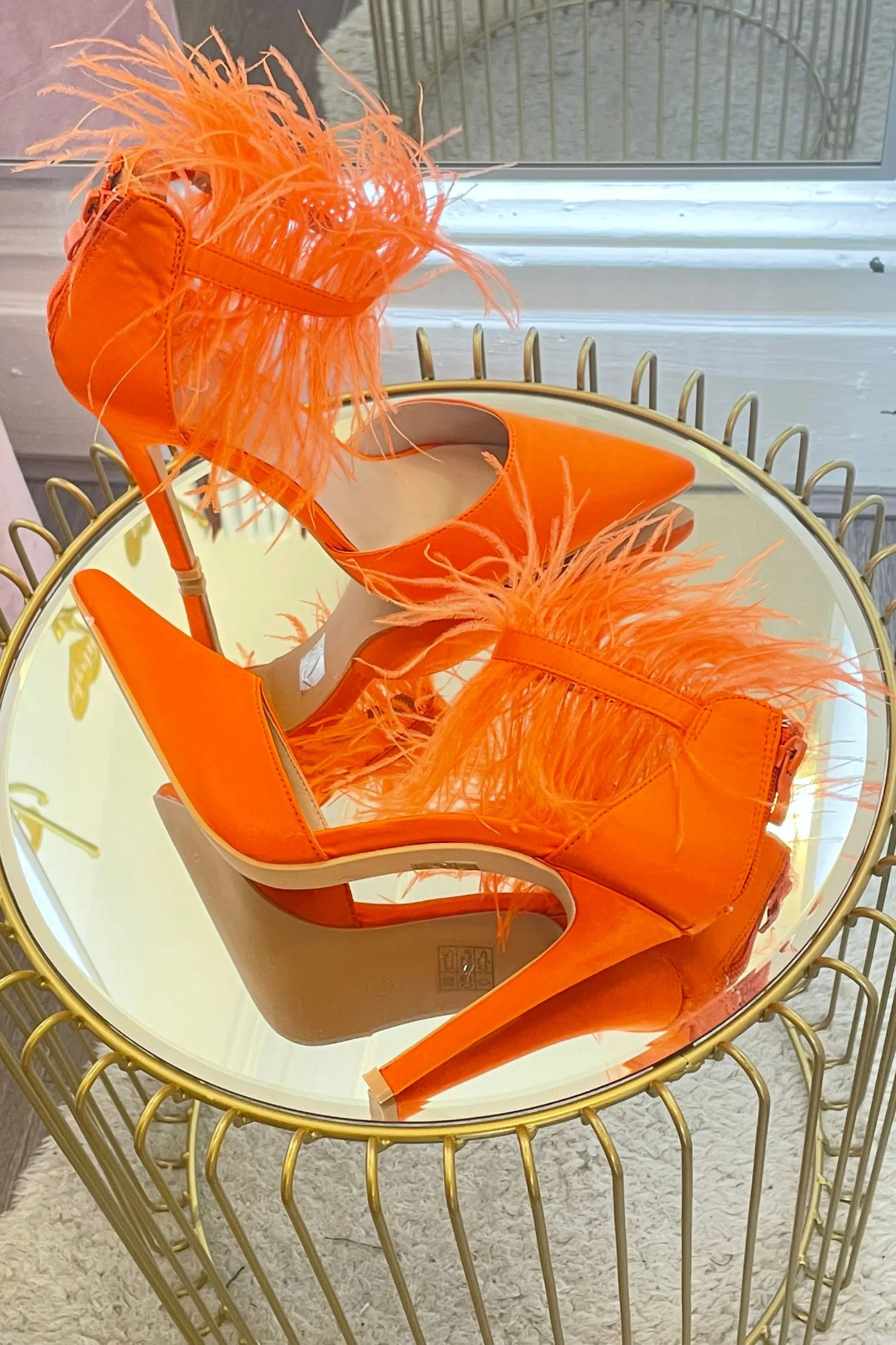 Orange Faux Fur Trim Heels