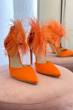 Orange Faux Fur Trim Heels