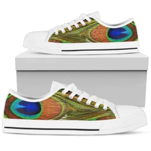 Peacock Print Shoes  Women's Low Top Shoes, Low Top Sneaker, Low Top Canvas Shoes