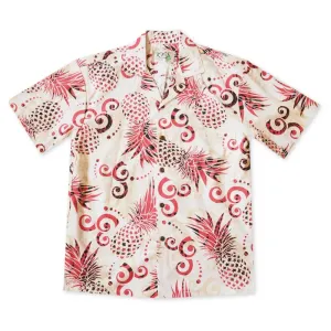 Pineapple Swirl Cream Hawaiian Cotton Shirt