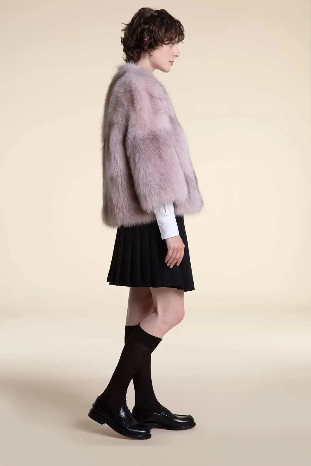 Pink fox fur coat