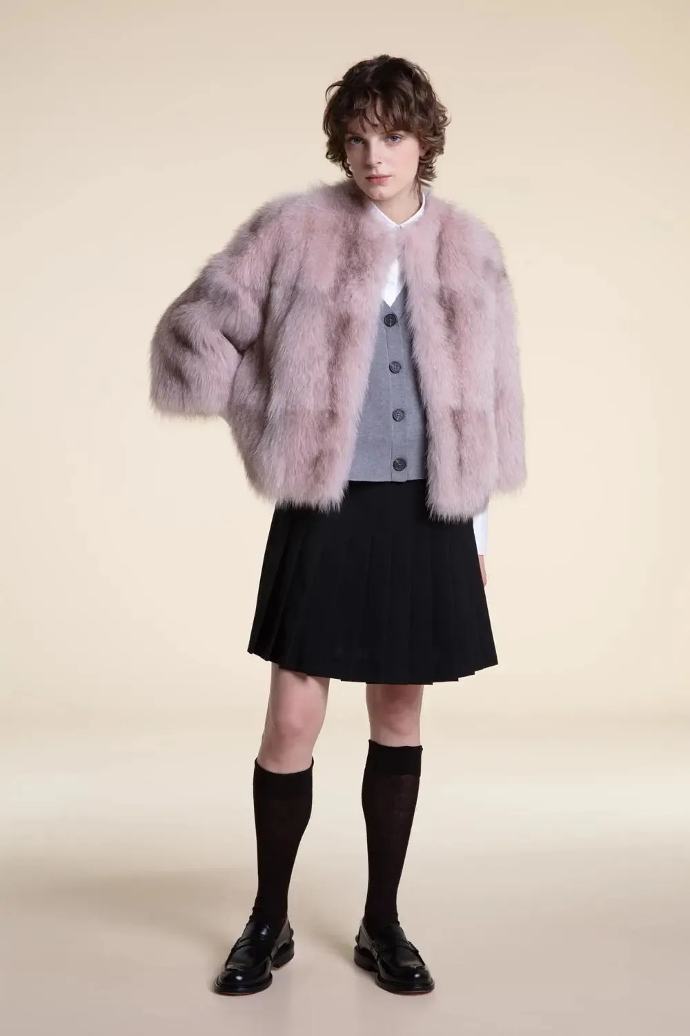 Pink fox fur coat