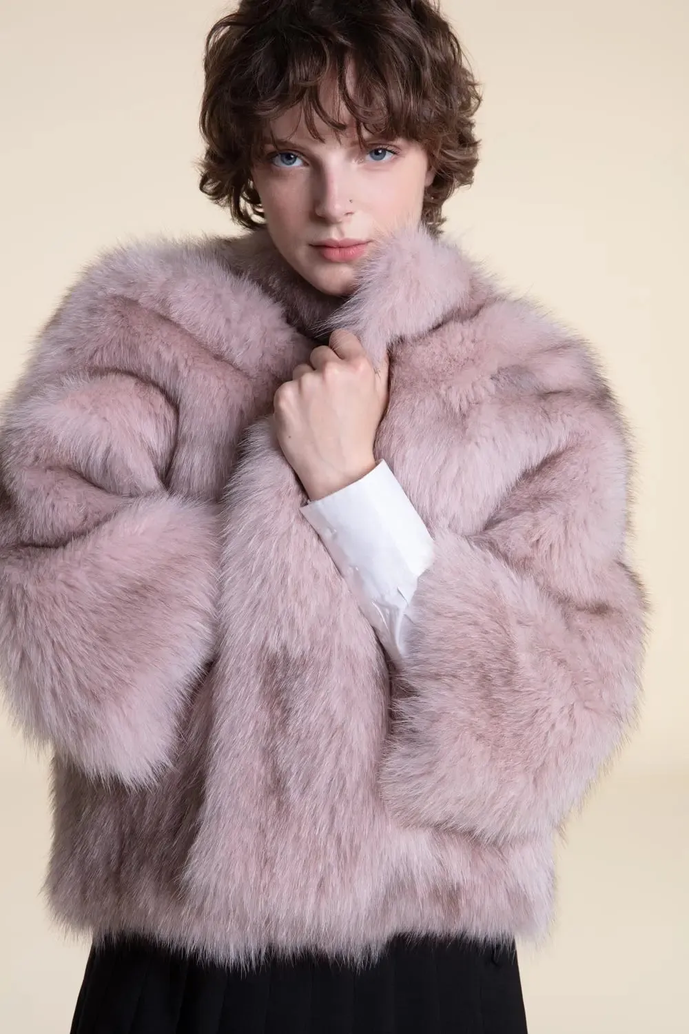 Pink fox fur coat