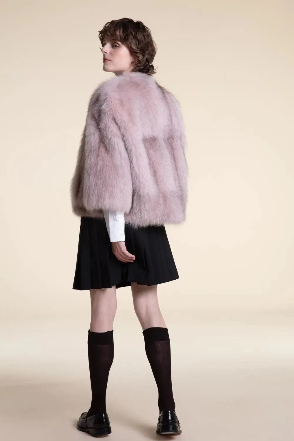 Pink fox fur coat