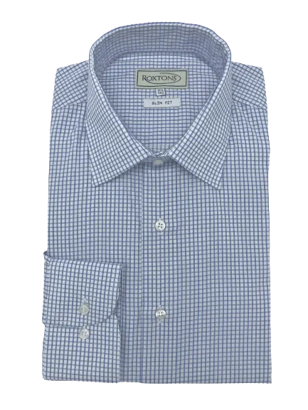 Roxtons Slim Fit Shirt Blue Windowpane