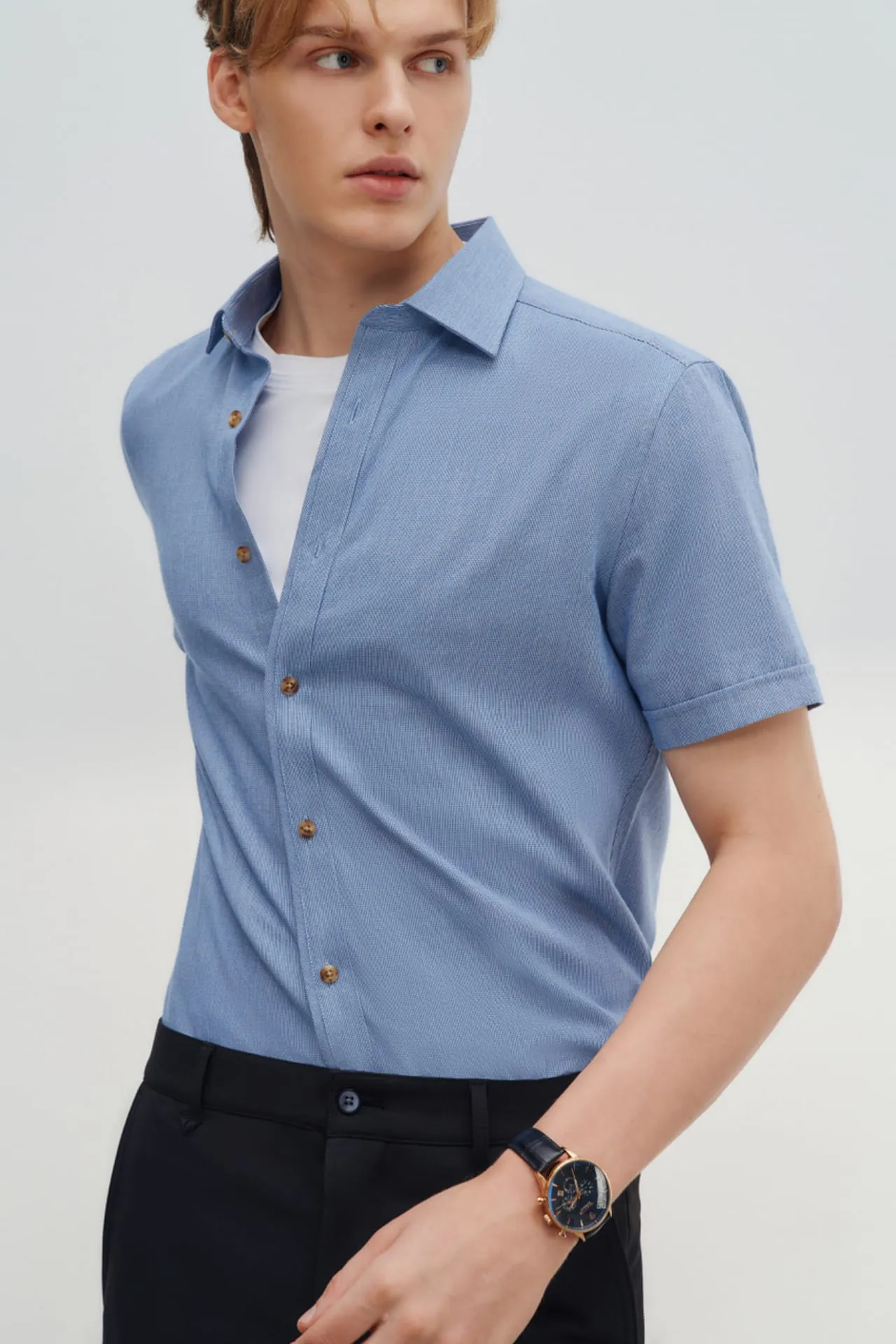 Soft Touch Smart Fit 2 Side Brush 2-Tone Short Sleeve Casual Shirt