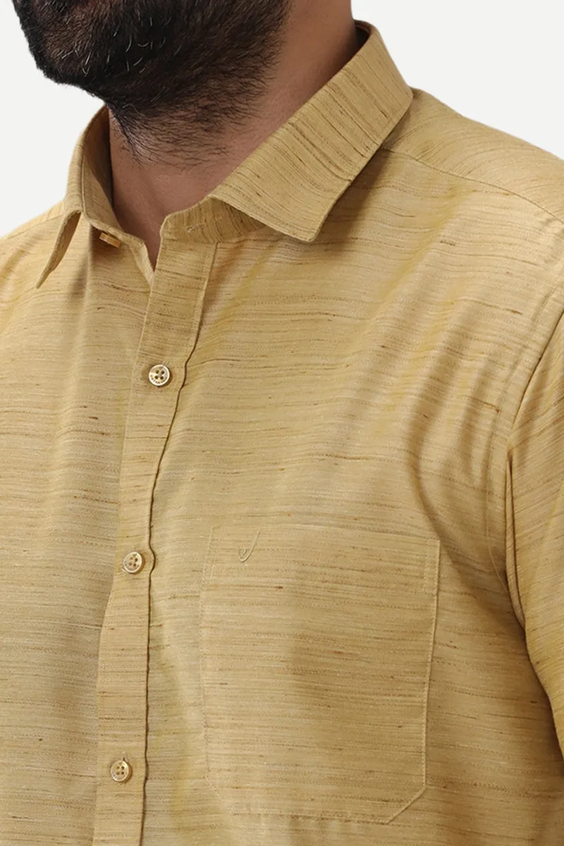 Swaraj - Gold Yellow Silk Shirts For Men | Uathayam