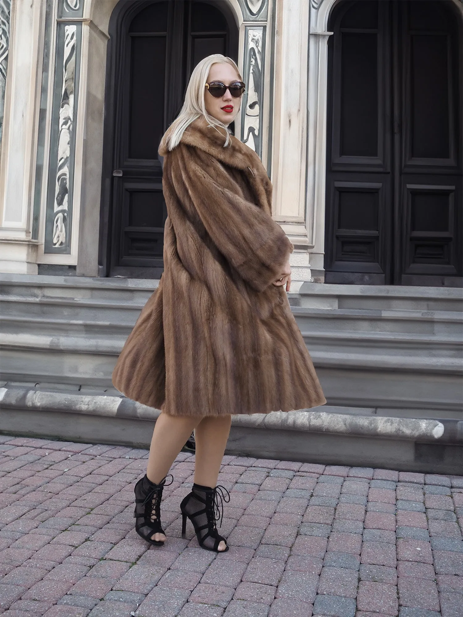 Vintage Pastel Canadian Brown Mink Fur Coat Stroller M/L