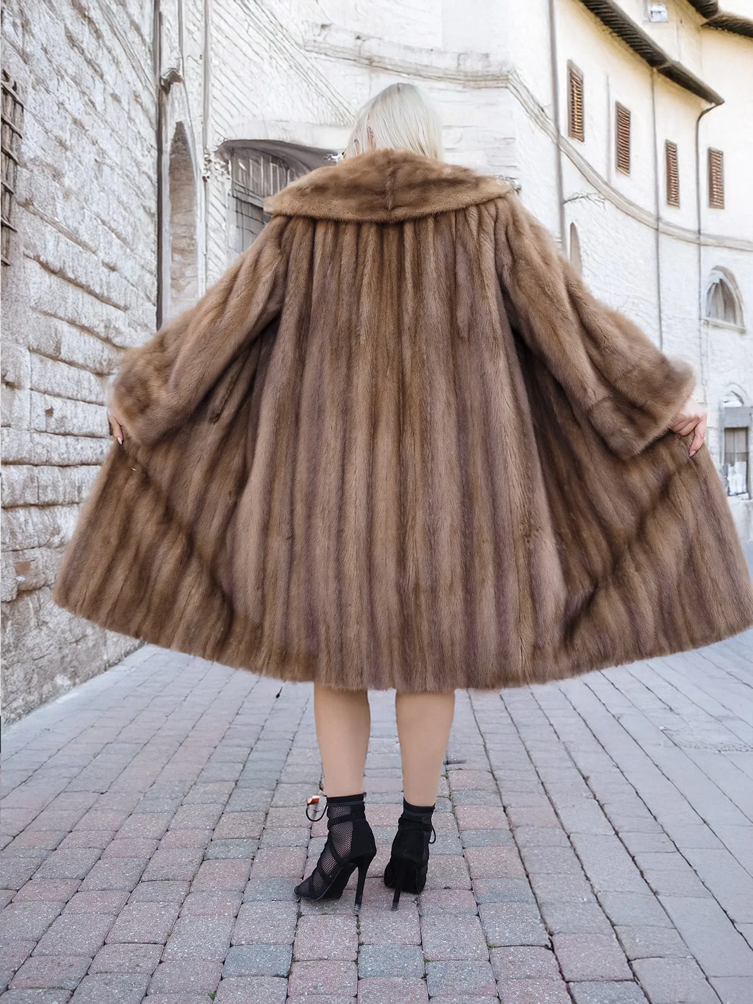 Vintage Pastel Canadian Brown Mink Fur Coat Stroller M/L