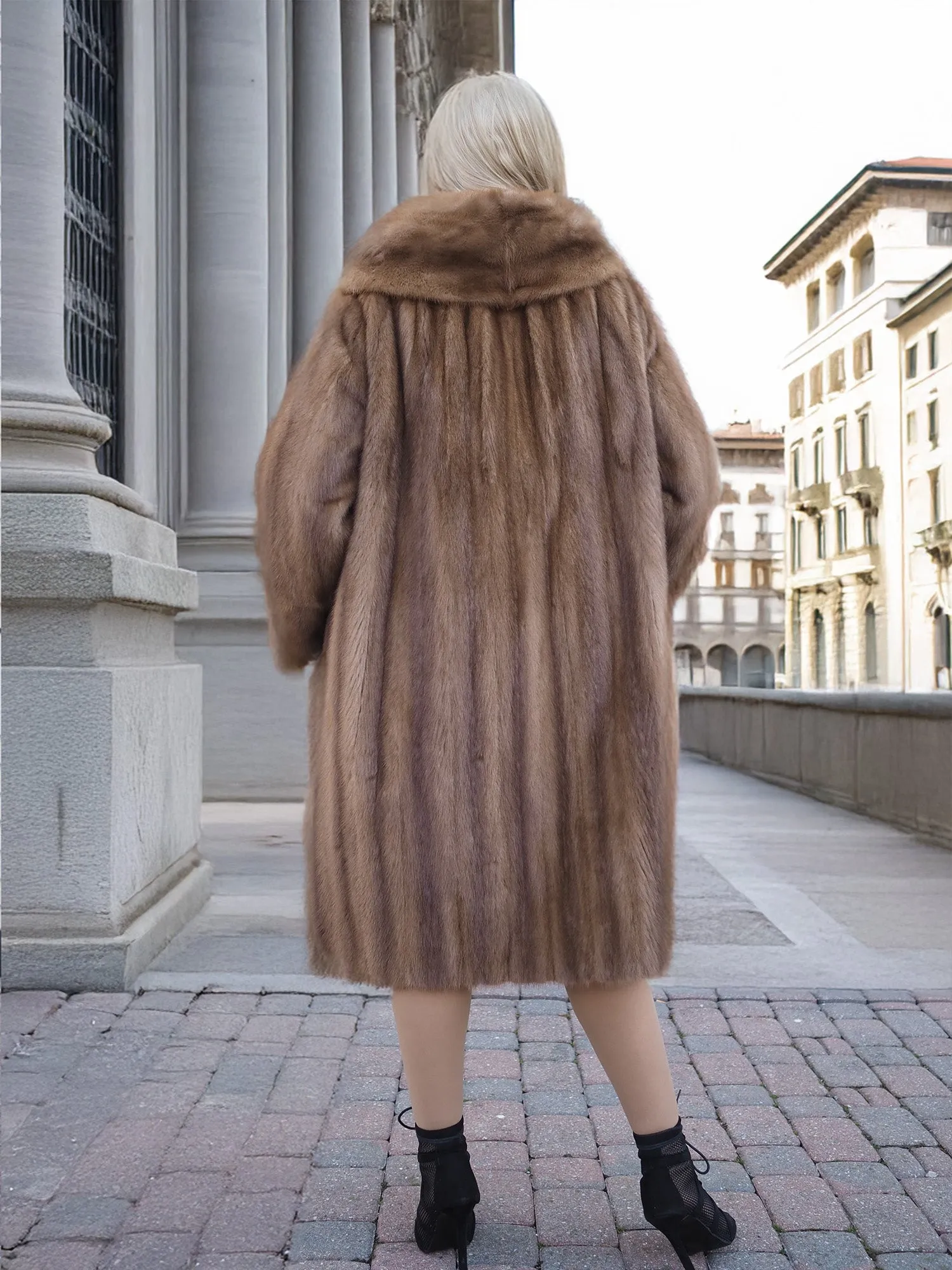 Vintage Pastel Canadian Brown Mink Fur Coat Stroller M/L