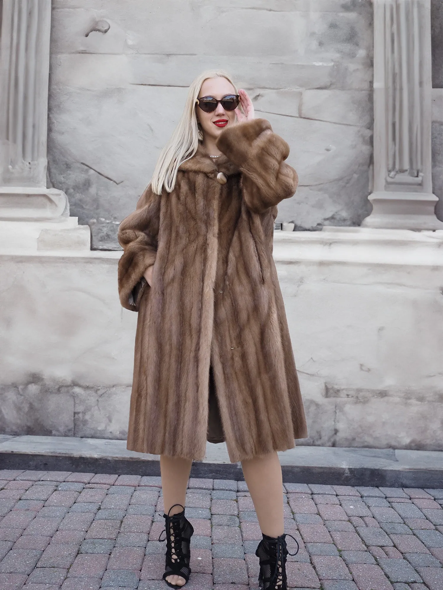 Vintage Pastel Canadian Brown Mink Fur Coat Stroller M/L